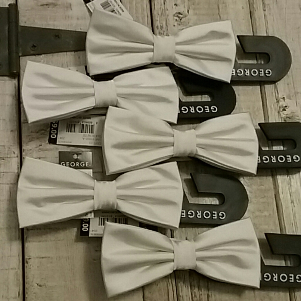 6 NEW White Silk Bowties Wedding